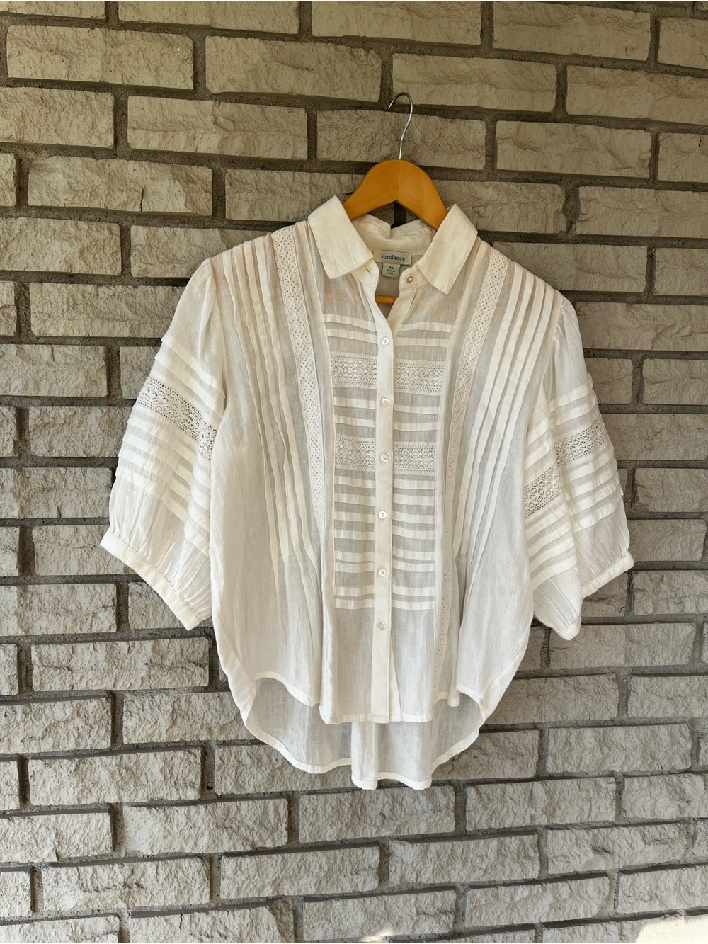 Sundance White Boho Lace Puff Sleeved Blouse Size XS